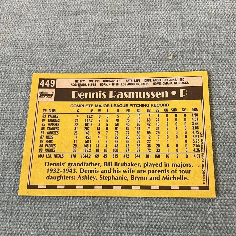1990 Topps San Diego Padres Baseball Card Trading Card